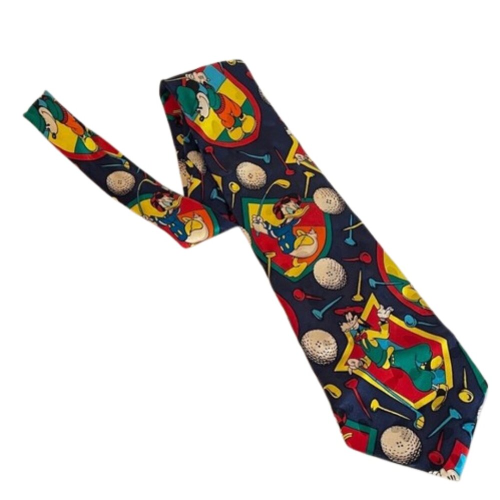 Vintage Disney Golf Silk Necktie Mickey Goofy Donald Pluto Made in Korea